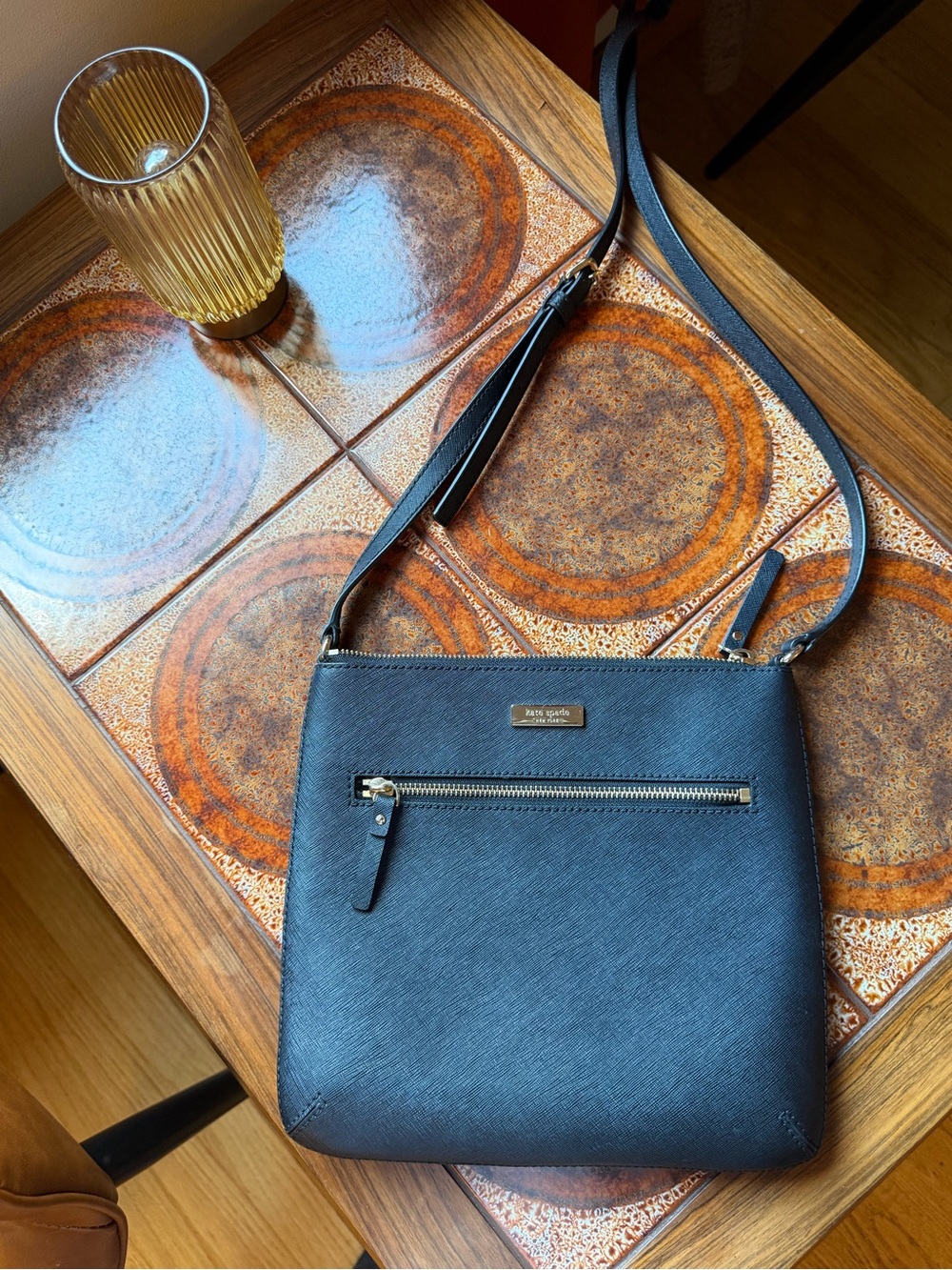 kate spade Black Saffiano Crossbody Bag with Gold Hardware